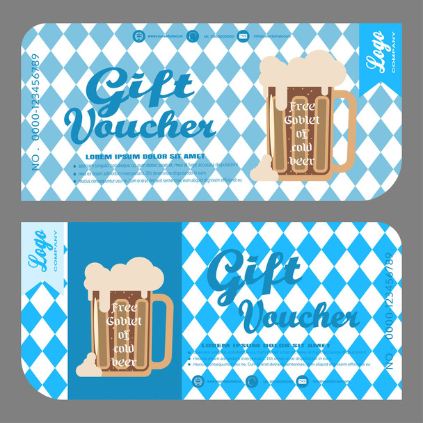 Vector blank of gift voucher with mug of free beer to increase the sales of beer in a bar. - Vector, Image