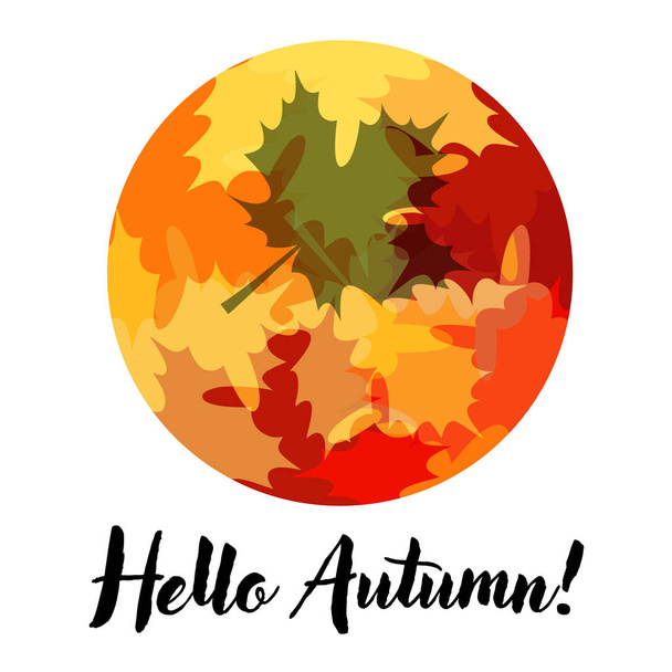 Hola, Autumn Card con hojas de arce. Ilustración vectorial. Estilo plano. Colección de diseño de otoño
 - Vector, Imagen