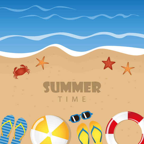 different beach utensils summer holiday background - Vector, Image