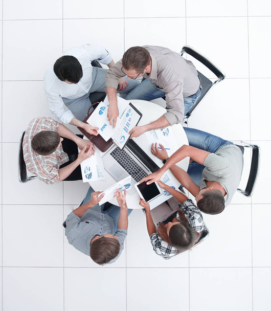 top view.the business team holds a round table - 写真・画像