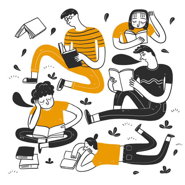 People reading on the park. - Vector, Image