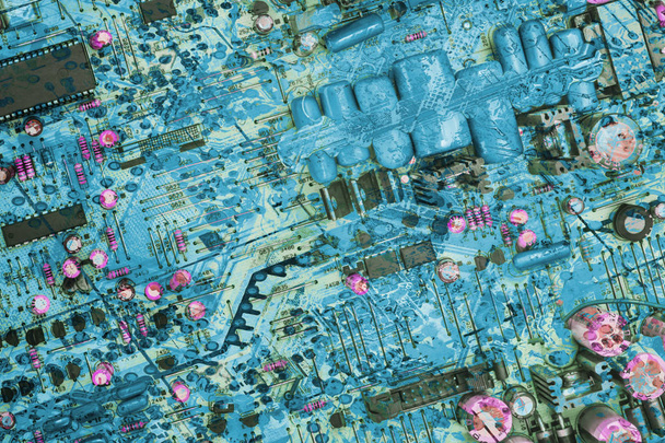 Electronic Components On Circuit Board Detail Multicolored Backg - Photo, Image