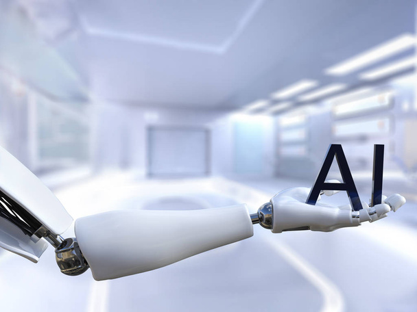 3D-Darstellung der männlichen Roboterhand, die die Buchstaben ai hält. - Foto, Bild