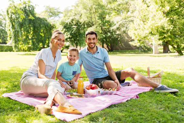 happy family having picnic at summer park - Photo, image