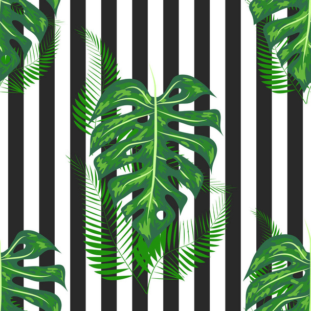 Monstera Pattern. Summer Design for Swimwear. Exotic Palm Greenery Backdrop. Monstera Seamless Pattern. - Vetor, Imagem