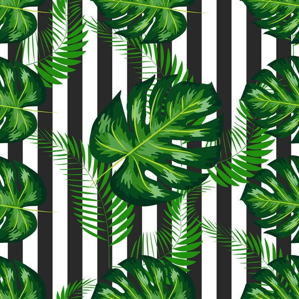 Summer Design for Swimwear. Exotic Palm Greenery Backdrop. Monstera Seamless Pattern. - ベクター画像
