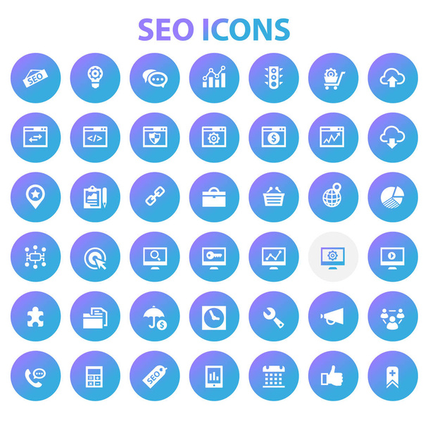 Gran conjunto de iconos SEO, colección de iconos planos de moda
 - Vector, Imagen