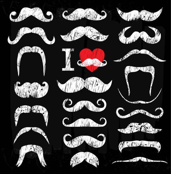 Moustaches white set of icons on chalk board. - Vector, Image