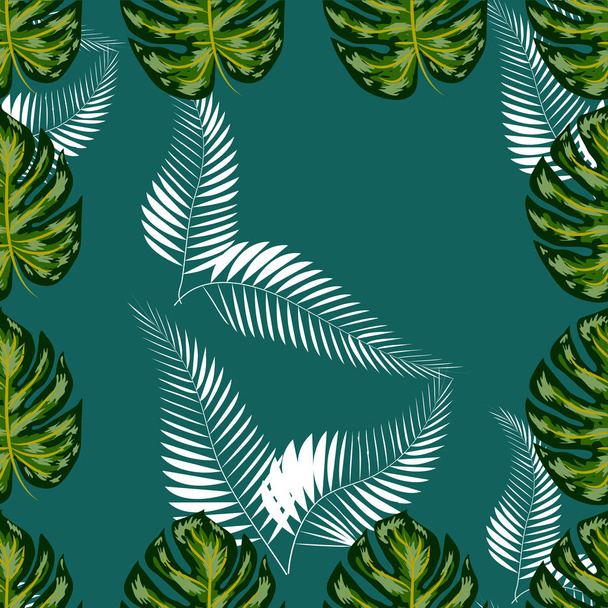 Fondo tropical brillante con plantas de la selva. patrón exótico con hojas de palma
. - Vector, Imagen
