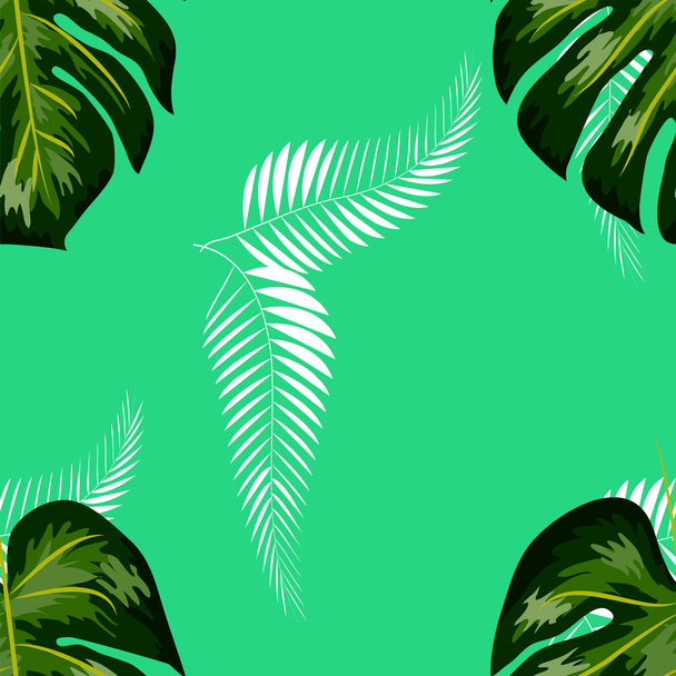 Яркий тропический фон с джунглями растений. экзотический узор с пальмовыми листьями
. - Вектор,изображение