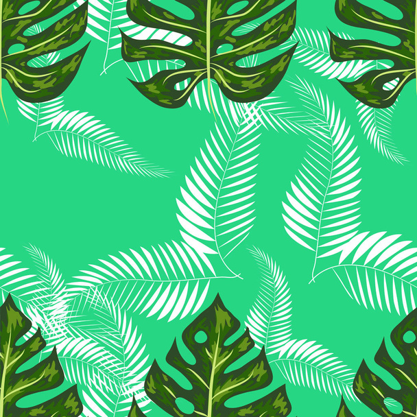 Tropical exotic floral green and red monstera palm leaves seamless pattern. Exotic jungle wallpaper. - Vector, Image