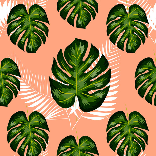 Tropical seamless pattern. Botany design, jungle leaves of palm tree, monstera. - Vecteur, image