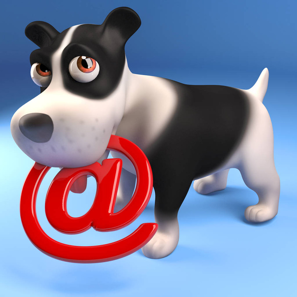 Vicces kiskutya birtokolja az e-mail címet szimbólum az ő pofáját, 3D illusztráció - Fotó, kép