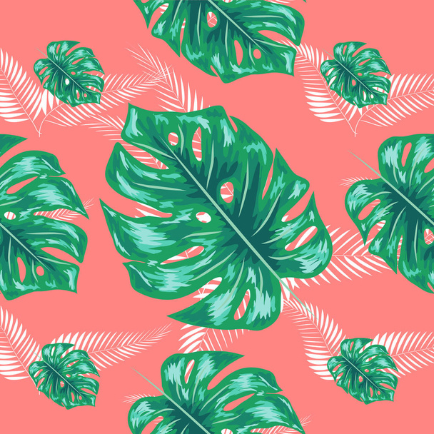 Tropikalne liście palmowe, Monstera, liść dżungli bez szwu kwiatowy lato wzór tła - Wektor, obraz