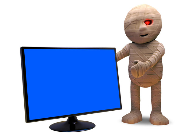 Czy można kupić telewizor z płaskim ekranem nieumarłych egipskiej mumia, ilustracja 3D - Zdjęcie, obraz