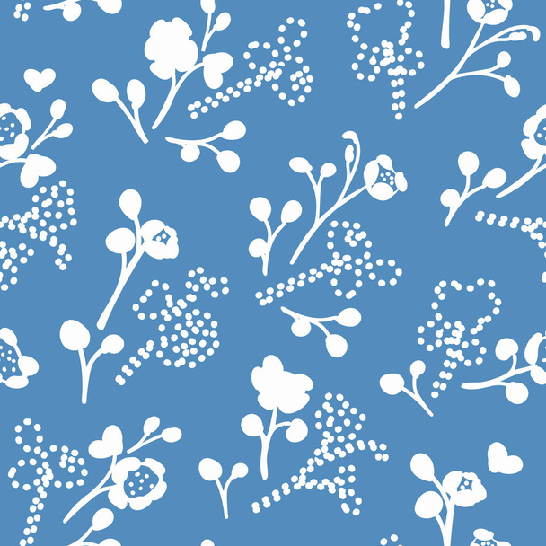 Blue pattern with small florals. - Vecteur, image