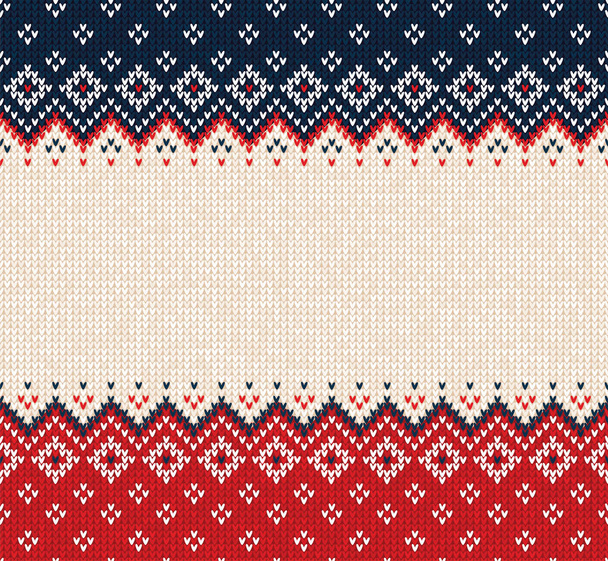 Ugly sweater Merry Christmas ornament scandinavian style knitted background seamless frame border - Вектор, зображення