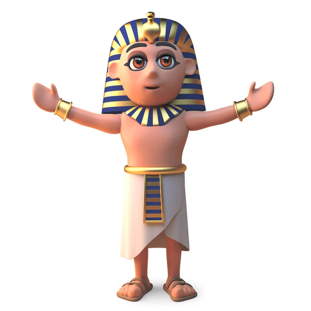 Pharaon égyptien antique Toutankhamon avec bras écartés, illustration 3D
 - Photo, image