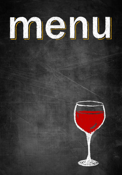 Menu chalk board with empty frame and wine glass - Photo, image