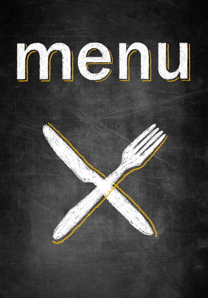 Menu chalk board with fork and knife, restaurant design - Foto, Imagen