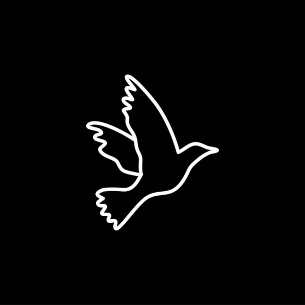 Bird Line Icon On Black Background. Black Flat Style Vector Illustration - Vector, Image