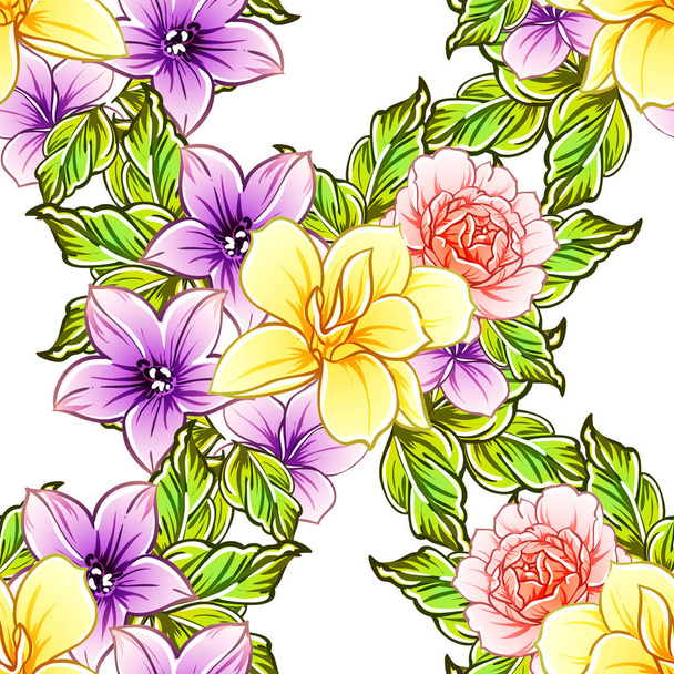 Πολύχρωμα vintage λουλούδια στυλ αδιάλειπτη μοτίβο - Διάνυσμα, εικόνα