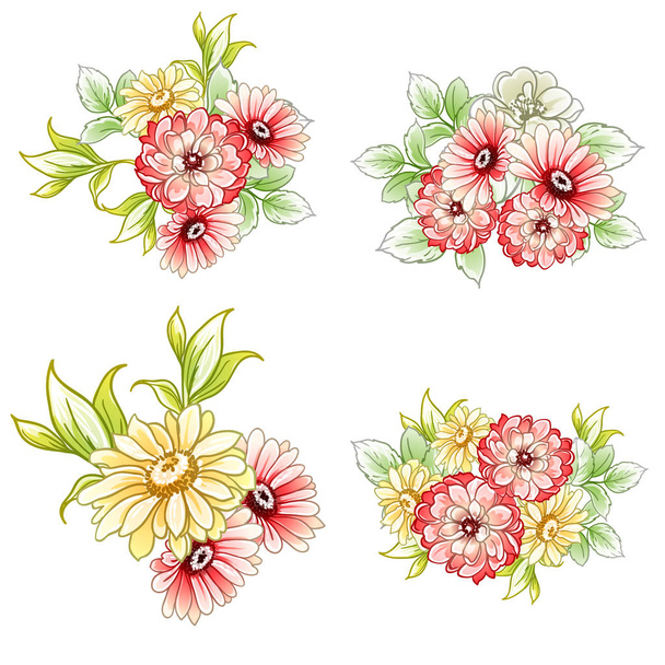 Colourful vintage style flowers on white background - Vector, imagen