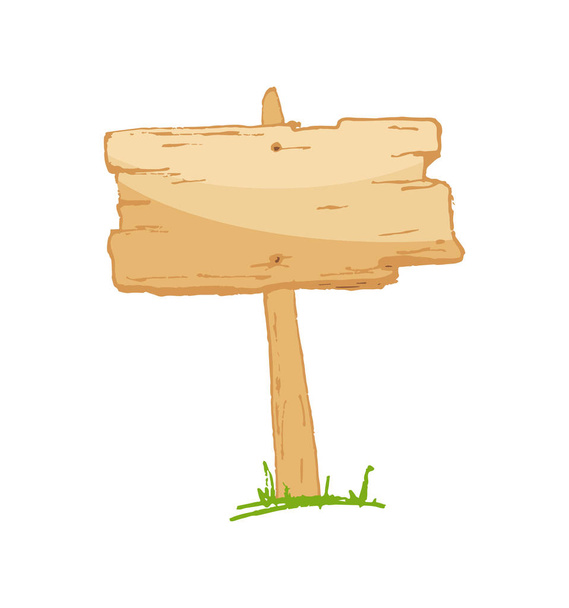 Old wooden sign on a grass with mushrooms. Vector illustration. - Vector, Image
