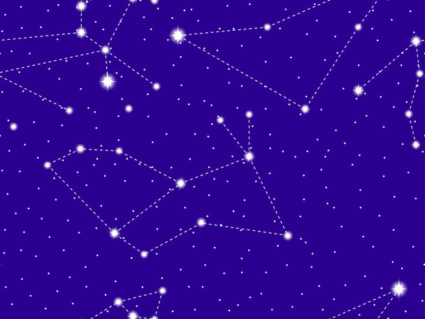 Patrón inconsútil cielo estrellado con las constelaciones de Indo, Leo y Lepus. Racimo de estrellas y galaxias. Espacio profundo. Ilustración vectorial
 - Vector, imagen