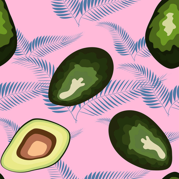 Tropical seamless pattern with avocado and leaves. - Vektor, Bild