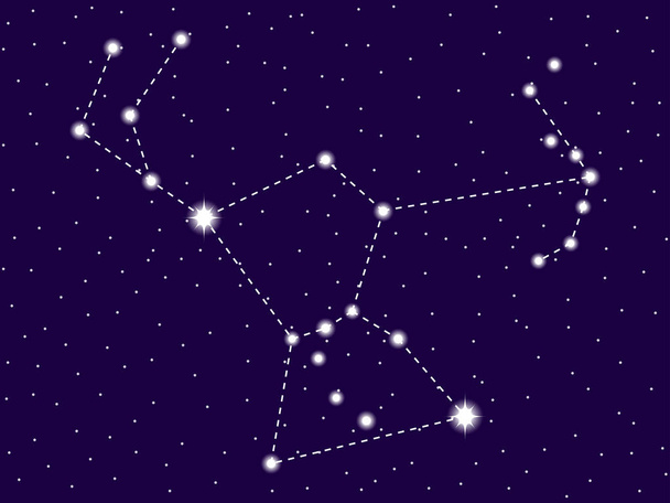 Constelación de Orión. Cielo nocturno estrellado. Racimo de estrellas y galaxias. Espacio profundo. Ilustración vectorial
 - Vector, Imagen