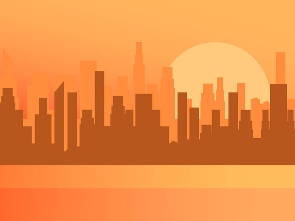 City sunrise. Contour of skyscrapers, panorama of the city. Vector illustration - Vector, Image
