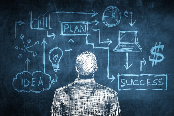 Sketch successful businessman concept, solution diagram - Fotó, kép