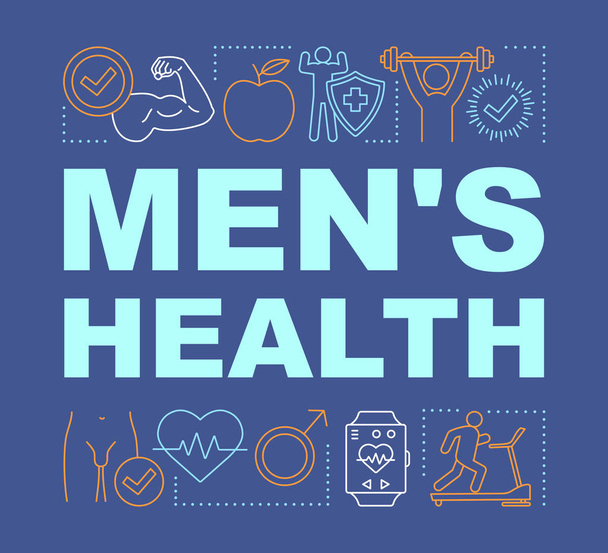Mens health word concepts banner. Medical treatment, aid, care. Changes in body, hormones, potency. Presentation, website. Isolated lettering typography idea, linear icons. Vector outline illustration - Vector, Image