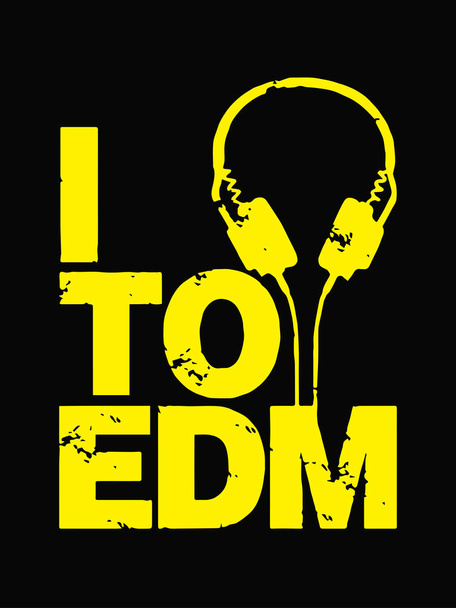 I Love EDM (танцевальная музыка). Минималистичный векторный дизайн линии на черном фоне
 - Вектор,изображение