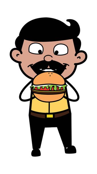 Τρώγοντας Burger-ινδική κινούμενα σχέδια Man πατέρας εικόνα διάνυσμα - Διάνυσμα, εικόνα