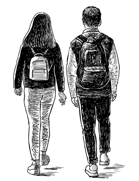 Sketch of a pair of students going on a stroll - Vector, afbeelding