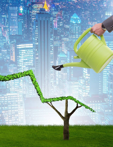 Businessman in investment concept watering financial line chart - Photo, Image