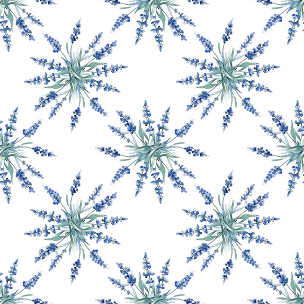 Blue lavender floral botanical flowers. Watercolor background illustration set. Seamless background pattern. - Foto, immagini