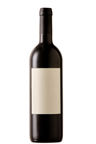 Botella de vino tinto aislada con etiqueta en blanco. Ruta de recorte incluyen
 - Foto, imagen