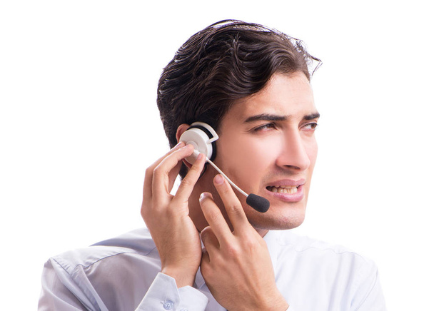 Man met koptelefoon geïsoleerd op witte achtergrond - Foto, afbeelding