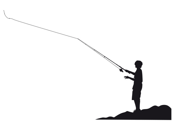 Silhueta de um jovem pescador na água
 - Foto, Imagem