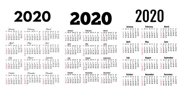 Комплект из трех календарей на 2020 год
 - Вектор,изображение