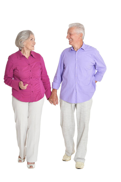 happy  senior couple  on  white background - Фото, изображение