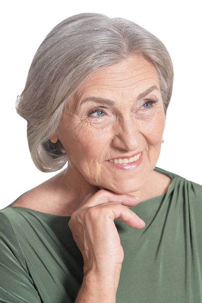 emotional senior woman posing  isolated on white background - Photo, Image