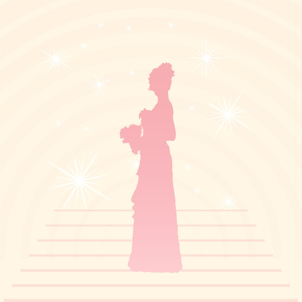 Vector illustration of a young elegant bride holding flowers. - Вектор,изображение