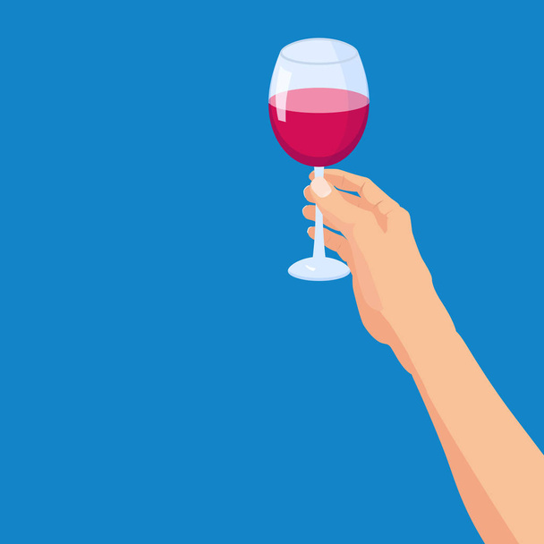 Main tenant un verre de vin rouge. Modèle illustration vectorielle isolée bande dessinée affiche style bannière
 - Vecteur, image