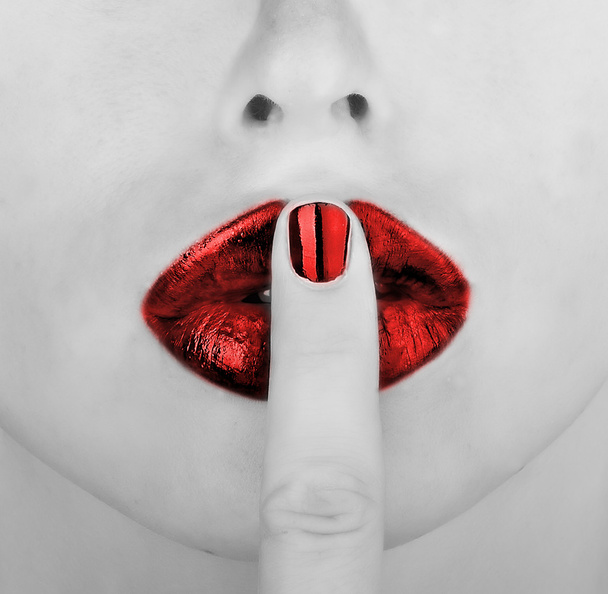 Finger on glossy lips - Фото, изображение