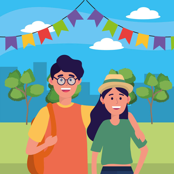 young people friends cartoon - Vector, Image