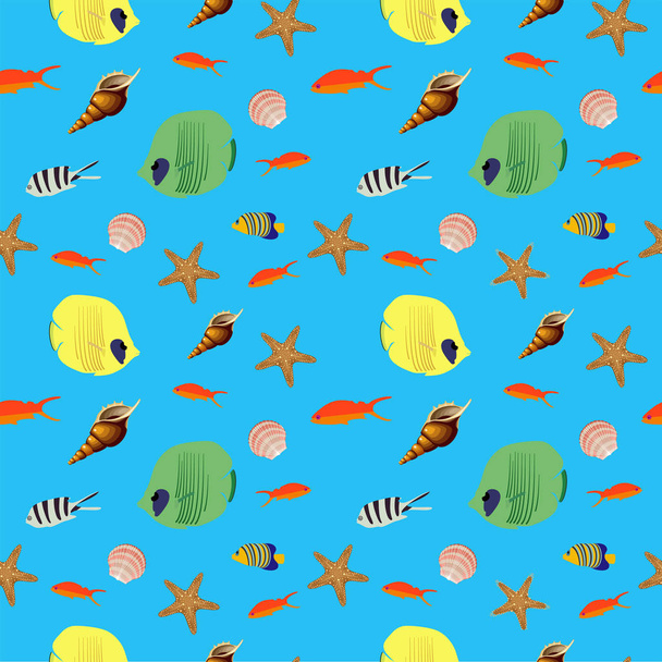 Fish sea shells Seamless pattern - Wektor, obraz